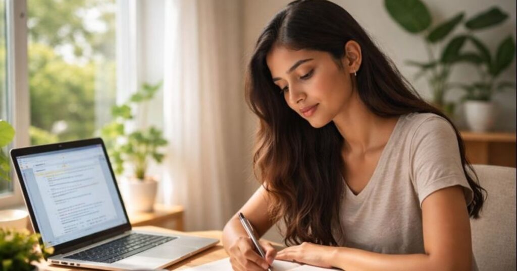 NMIMS Project Report Planning for Online MBA Students NMIMS online MBA student planning project report with notebook and laptop