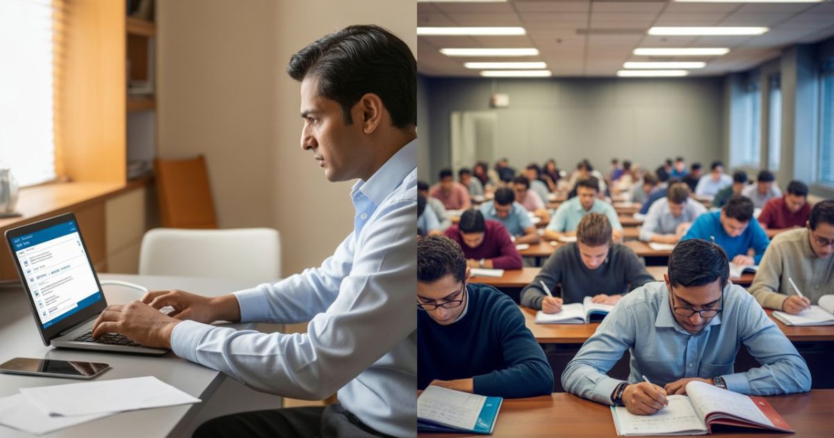 Comparison of IMT Online MBA exams conducted on laptop versus traditional MBA classroom examinations