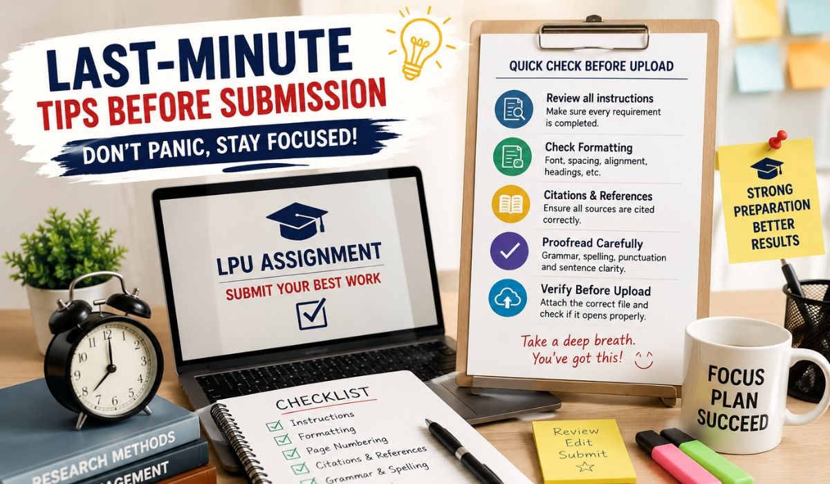 Last-Minute LPU Assignment Submission Tips | Final Checklist Before Upload Last-minute LPU assignment submission tips with a checklist for formatting, citations, proofreading, and final upload.